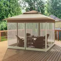 Baldacchino per Gazebo da esterno 3.3x3.3m con 4 zanzariere rimovibili, Gazebo UV e antipioggia Patio Pop-Up con doppia grondaia pieghevole