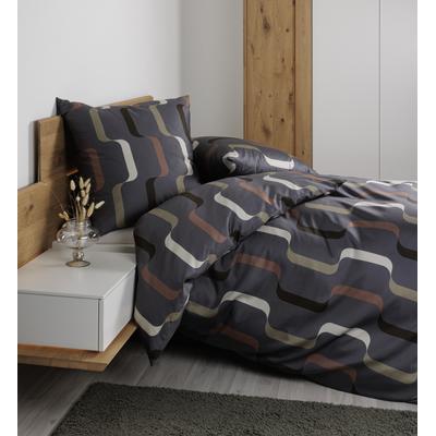 Bettwäsche JANINE "Mako-Satin87107 0", braun (braun grau), B/L: 135cm x 200cm, , Mako-Satin, B/L: 80cm x 80cm, Mako-Satin, Obermaterial: 100% Baumwolle, Bettwäsche, mit Reissverschluss Image