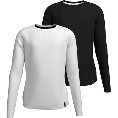 Langarmshirt H.I.S "2er Packung Shirts aus Rippware", Mädchen, Gr. 128/134, schwarz (schwarz, weiß), Jersey, Obermaterial: 100% Baumwolle, unifarben, modisch, Basic hüftlang, Langarm, Shirts, 2er Pack Langarmshirts Image