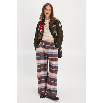 Buckle Back Plaid Trousers at Free People in Brown Combo, Size: US 6