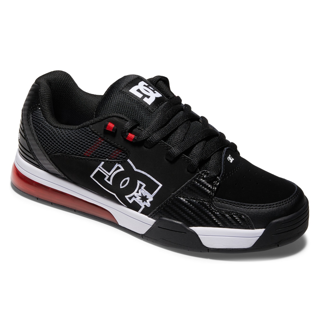 Sneaker DC SHOES "Versatile", Herren, Gr. 11(44,5), schwarz-weiß (schwarz, weiß, athleticrot), 50.71% Leder, 37.83% Synthetikmaterial, 11.46% Polyester, Schuhe Sneaker