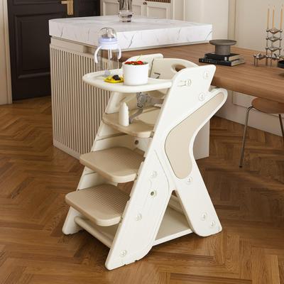Multi Functional Growing Up Dining Chair,Adjustable Height Toddler Tower,Five-Point Seat Belts And A Movable Large Dinner Plate