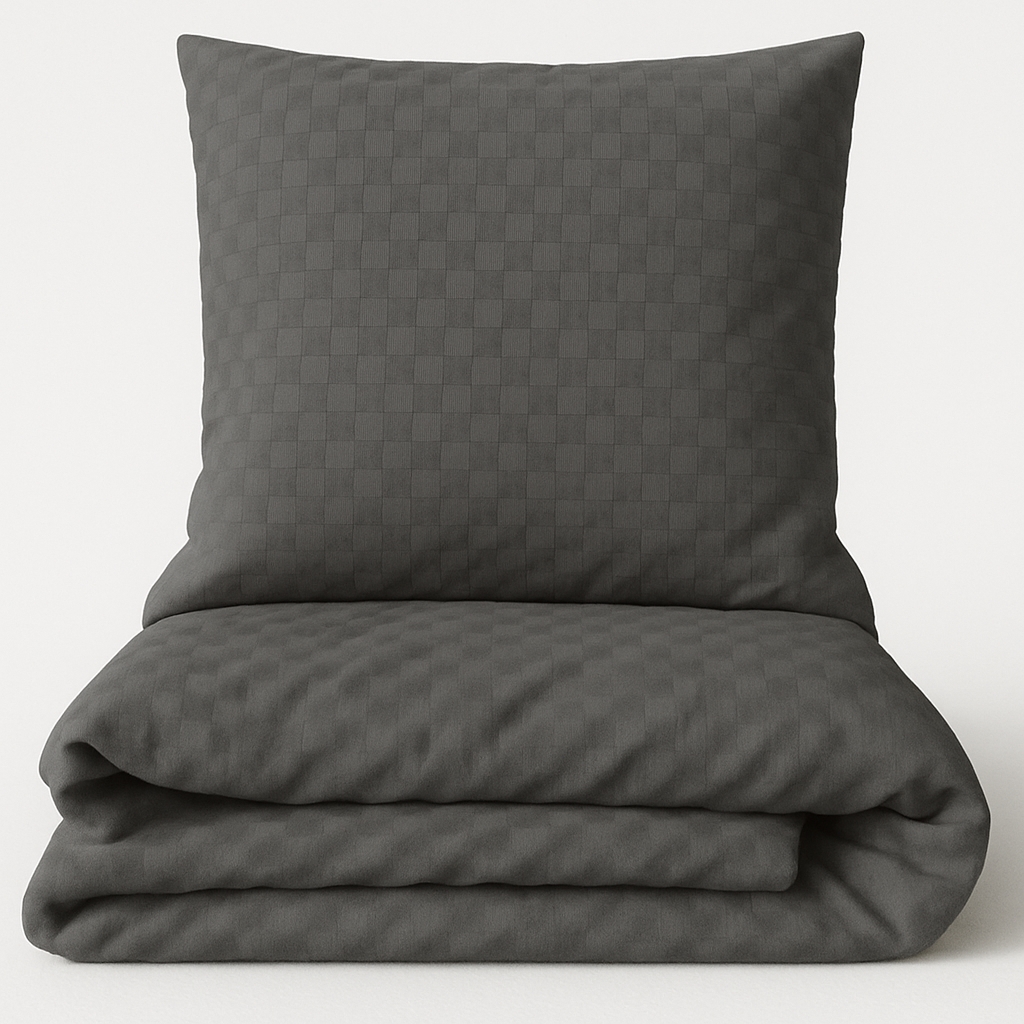Leonado Vicenti Bettwäsche 155x220 cm Baumwolle Set Renforce Grau Kariert weich Kissenbezug 80x80 cm mit Reißverschluss alle Jahreszeiten Image