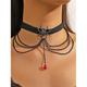 Collana girocollo da donna a forma di ragno gotico – velluto nero con ciondolo a forma di ragno in lega, strati di catena con gemme rosse, vestibilità regolabile, ideale per cosplay di Halloween, feste e moda gotica