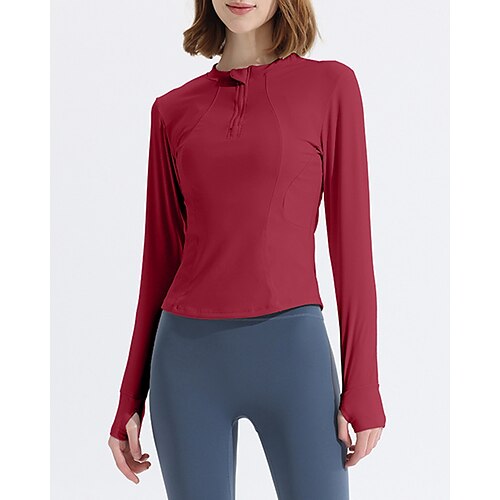 Per donna Maglietta da ginnastica Camicie a maniche lunghe Cerniera a un quarto Manica Lunga Top Athleisure Autunno Tinta unita Morbido Abbigliamento leggero Traspirante All'aperto Corsa Yoga