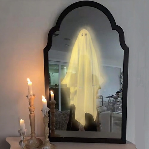 Specchio Fantasma di Halloween Decorazione da Muro Horror Hologramma Alimentata USB Decorazione Appesa Illuminata Spettrale per Casa Infestata Festa Interna e Decorazione per Casa di Halloween