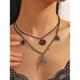 Collana girocollo da donna a forma di ragno gotico – velluto nero con ciondolo a forma di ragno in lega, strati di catena con gemme rosse, vestibilità regolabile, ideale per cosplay di Halloween, feste e moda gotica