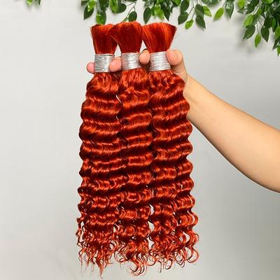 3 Bundles Bulk Hair Ginger Human Hair Deep Wave Extension Bundle Hair 10-28Inch