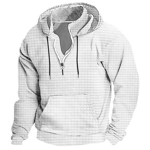 Men's Hoodie Waffle Hoodies Pullover Hoodie Sweatshirt Quarter Zip Hoodie Tactical Hoodie Black White Wine Navy Blue Green Hooded Plain Pocket Sports Outdoor Daily Streetwear Basic Casual Workout