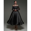 Elegantes Pink Satin A-Linien Ballkleid Cocktailkleid Formelles Hochzeitskleid Knöchellang Lange Ärmel Off-Shoulder Abnehmbare Stola 2025