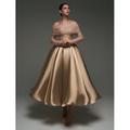 Elegantes Pink Satin A-Linien Ballkleid Cocktailkleid Formelles Hochzeitskleid Knöchellang Lange Ärmel Off-Shoulder Abnehmbare Stola 2025