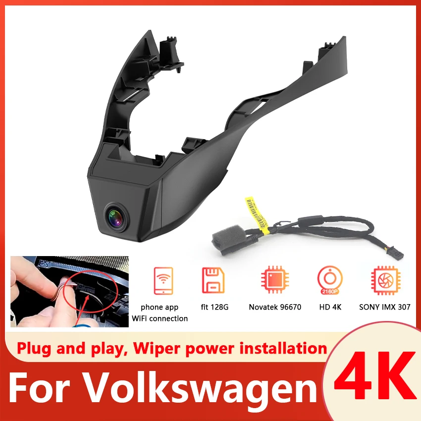 Caméra embarquée 4K pour VW Volkswagen T-Roc T Roc Troc 2017 à 2024, caméra embarquée Wifi pour voiture, enregistreur vidéo pour véhicule