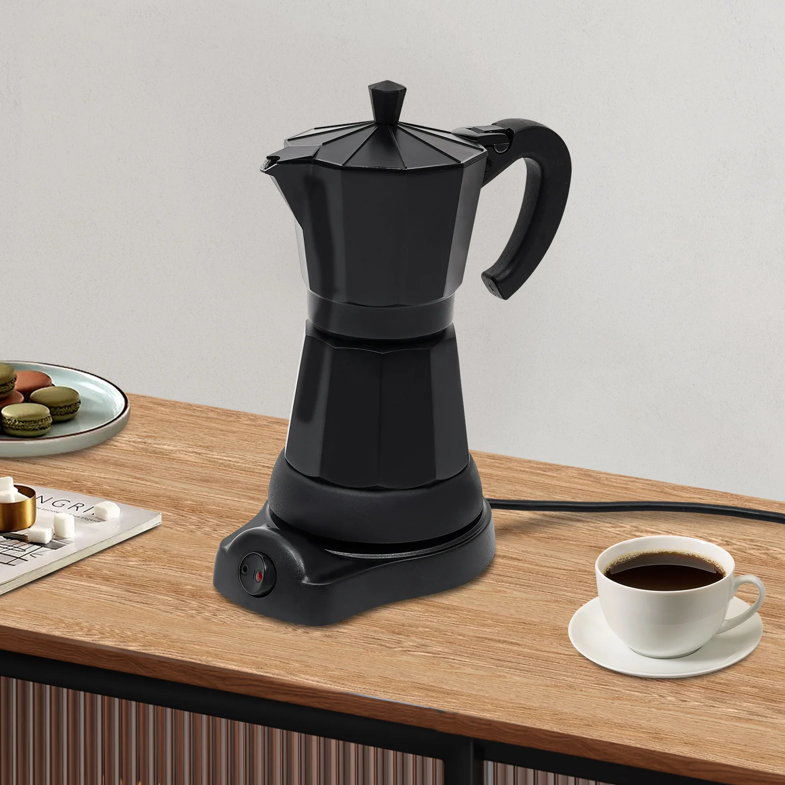 Cafetière Moka 300ml avec cuisinière électrique 480W, cafetière expresso 6 tasses, percolateur