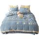 Cartoon Embroidery Warm Milk Velvet Four-piece Winter Thick Coral Velvet Soft Duvet Cover Double-sided Velvet Bedding (Color : Blue 6-piece suit, Size : 1.5m) (Blue 3 piece Suit)