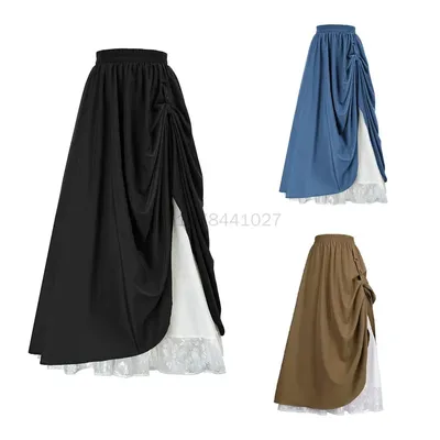 Mittelalterliche Frauen Retro Renaissance elastische Spitze Cosplay Kostüme hohe Taille Boho Maxirock Kordelzug Vintage Halloween Dress Up Image
