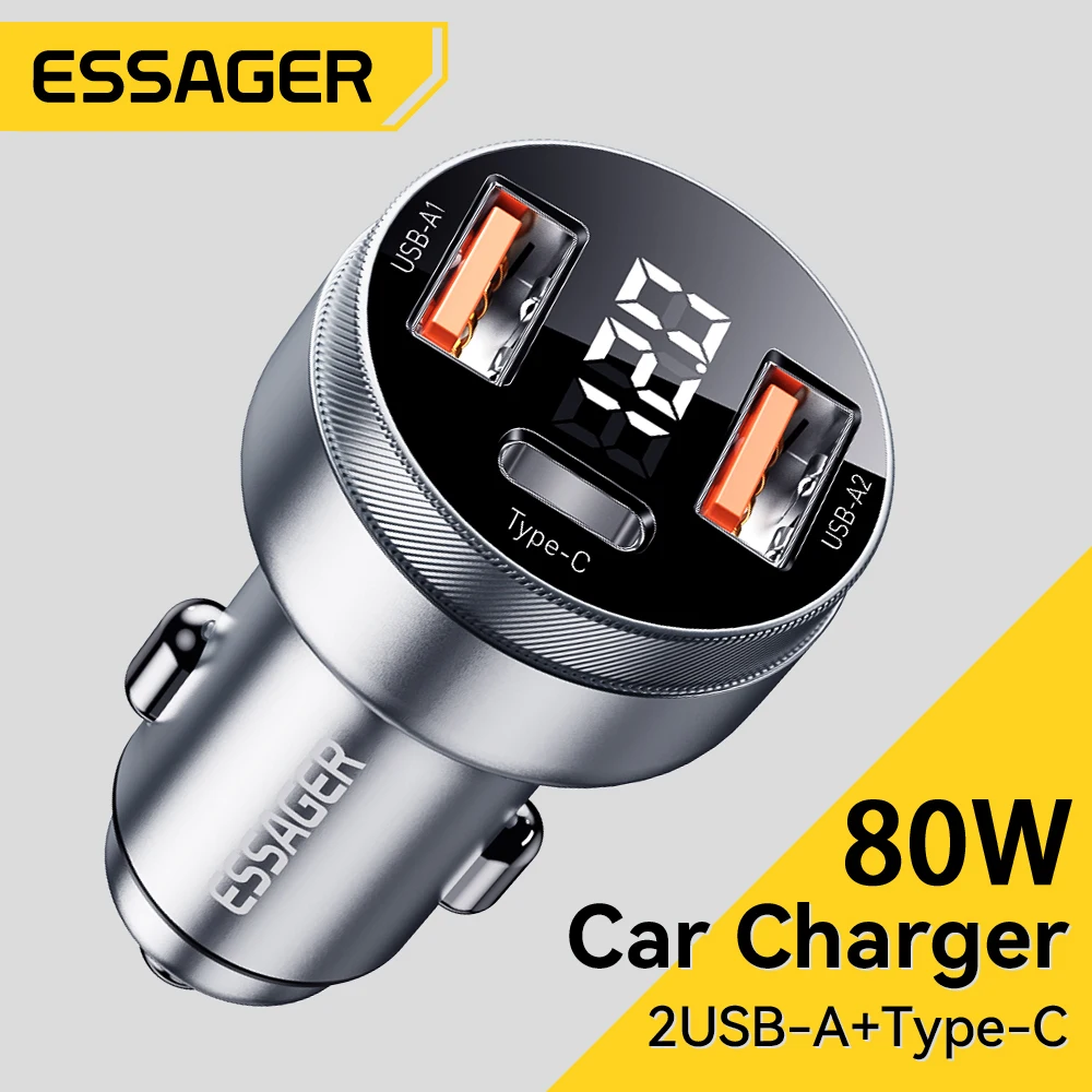 Essager 80W Auto Ladegerät USB Typ C PD Schnelle Lade Telefon Schnell Ladung für iPhone 14 13 Huawei Xiaomi samsung iPad Laptop Tablet Image