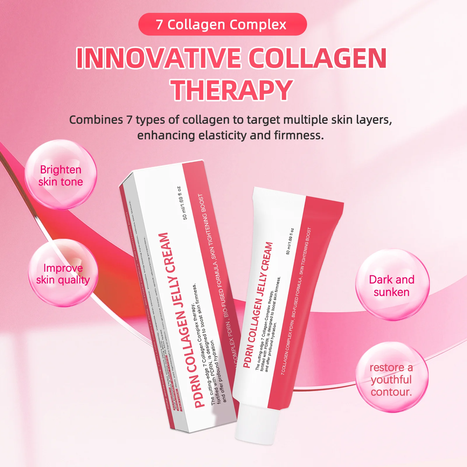 PDRN Collagen Jelly Cream Anti-Falten Firms Lifts Beschleunigt Gewebe Reparatur und Stärkung der Elastizität 7-Kollagenkomplex + PDRN Synergy Image