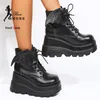Frauen Stiefeletten Gothic Lace-up Herbst Schuhe Frau Keile Heels Kurze Botas Mujer Schwarz Dicken Boden Cosplay Stiefel mit Flügel
