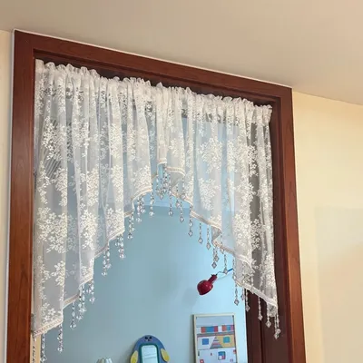 French Vintage Half Curtain with Beaded Lace Triangle Curtains, Bedroom Entrance Door Curtains, Flower Tulle Kitchen Curtain