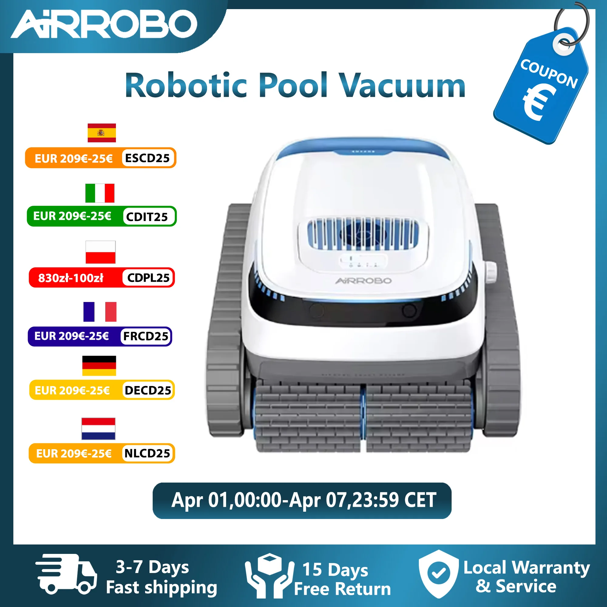 AIRROBO PC10 Roboter-Poolreiniger, Kabellose Automatische Wand- und Bodenreinigung, Routenplanung, Reinigungsmodus-Auswahl Image