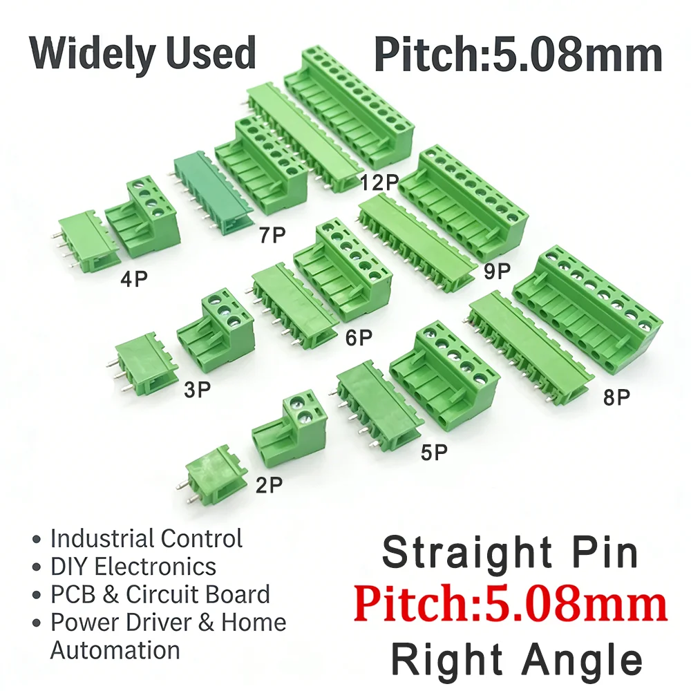 5 Paar 5,08 mm Rastermaß 2EDG Gerade Steckverbinder PCB Schraubklemmenblock 2/3/4/5/6/7/8/9/10/12-polig 300V 10A Kabelverbinder Steckbuchse Image