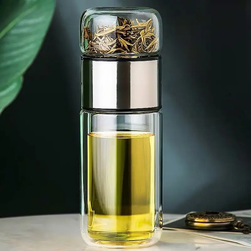 Tee-Ei-Glasbecher – doppelwandiger, isolierter und hitzebeständiger, niedlicher tragbarer Becher für Frauen, Sommerreisen und Bürogebrauch Image