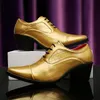 2025 Luxus Goldene High Heel Schuhe Männer Mode Business Formale Schuhe Mann Hochzeit Schuhe Größe 46, Spitz Leder Schuhe männer