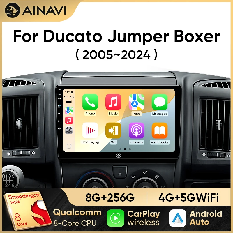 Ainavi Autoradio für Fiat Ducato 2005-2023 Citroen Jumper Peugeot Boxer Dodge Ram 2500 Wireless Carplay Android Auto Multimedia Image