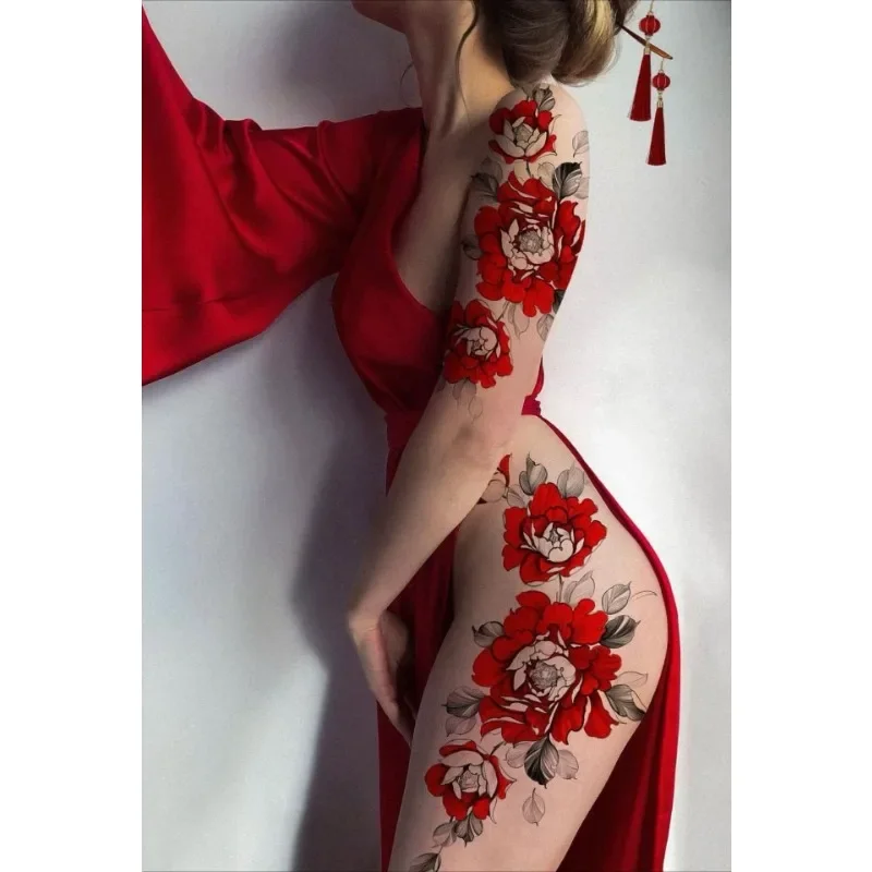 Rote Blume Rose wasserdicht temporäre Sexy Körper Arm Bein GemTattoo Mode große gefälschte Ärmel Aufkleber