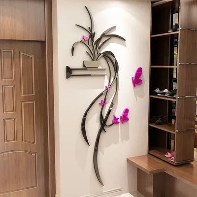 Orchid Acrylic Mirror Wall Stickers, Living Room, Sofa, TV, Flower, Self Adhesive, Home Decor