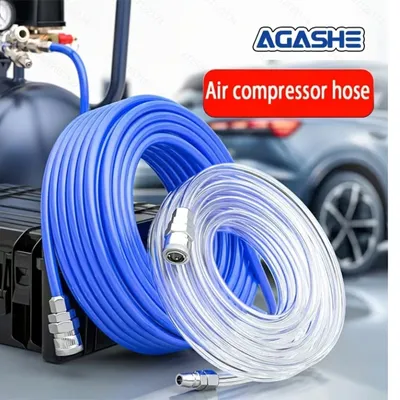 AGASEH Air Compressor Hose - 10/20/30m Flexible Reinforced PU Hose with Fittings, Bend Restrictors, Industrial Quick Coupler & P