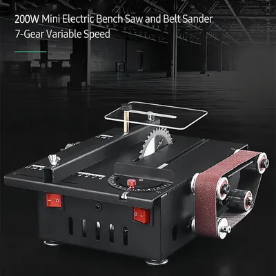 200W Circular Table Saw Mini Bench Saw and Belt Sander Variable Speed 30mm Cutting Depth for Wood Plastic Stone Metal Knife