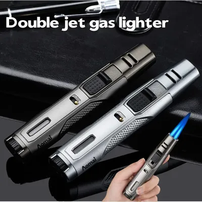 Stift Stil Hohe Feuerkraft Dual Jet Gas Schweißen Pistole Winddicht Tragbare Outdoor Grill Fackel Leichter Küche Gas Zigarre Leichter