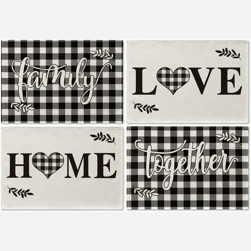 4 stücke Tischs ets einfache schwarz-weiß karierte Muster Tisch polster glücklich Valentinstag Thema romantische Tisch dekoration Image
