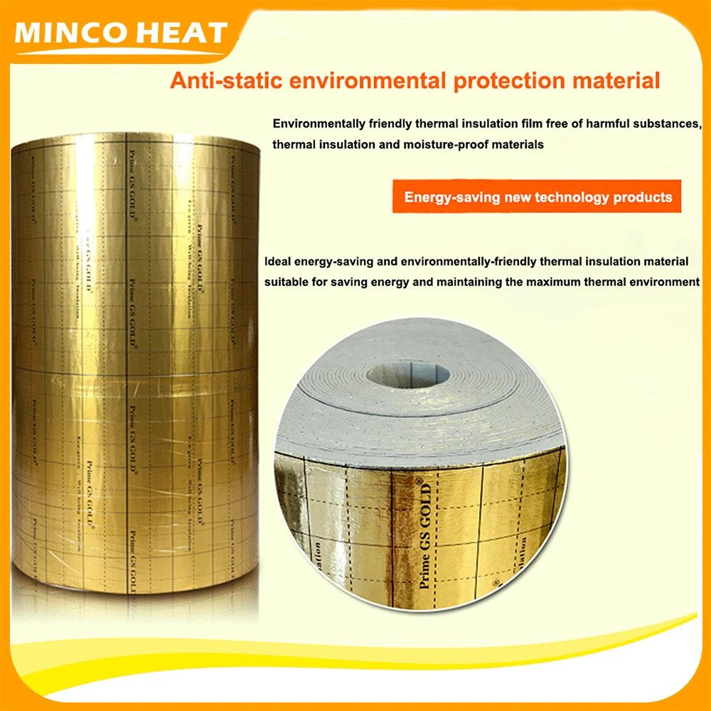 Minco Heat 1 ㎡ Fußbodenheizung, spezielle Heizung, Isolierung, Aluminiumfolie, reflektierende Folie, Silber, Orange, Gold, Farben, vielseitig einsetzbar Image