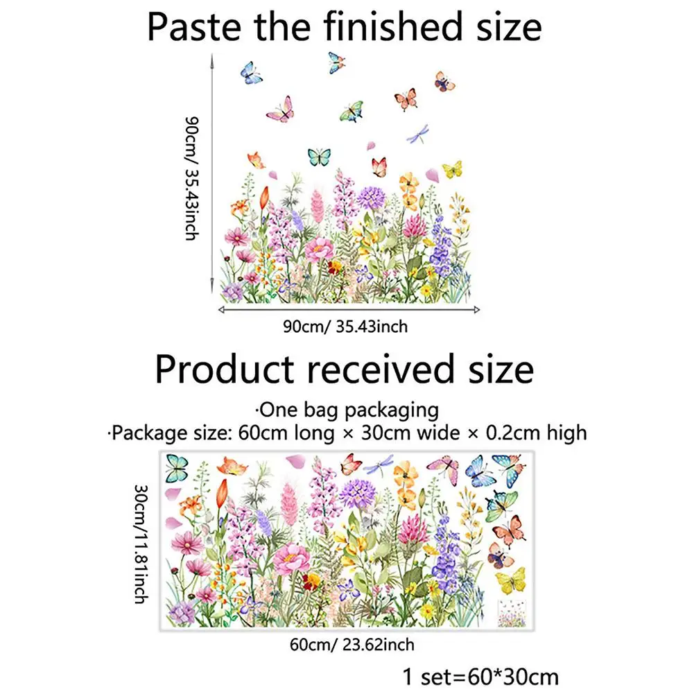 Doppelseitiger Wandaufkleber mit bunten Blumen und Schmetterlingen, elektrostatische Paste, Fensterglaspaste, sichtbarer dekorativer Wandaufkleber Image
