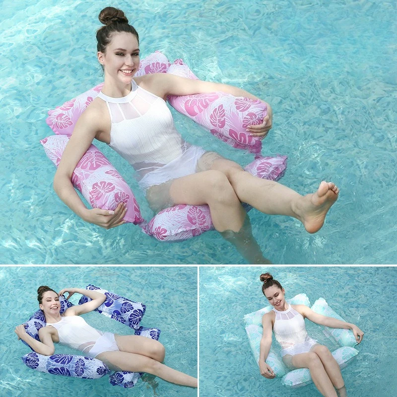 4-Röhren-aufblasbare Wasserhängematte mit Blattmuster, faltbarer Netz-Poolschwimmer für Erwachsene, Strand, See, Sommer, schwimmender Bettstuhl Image