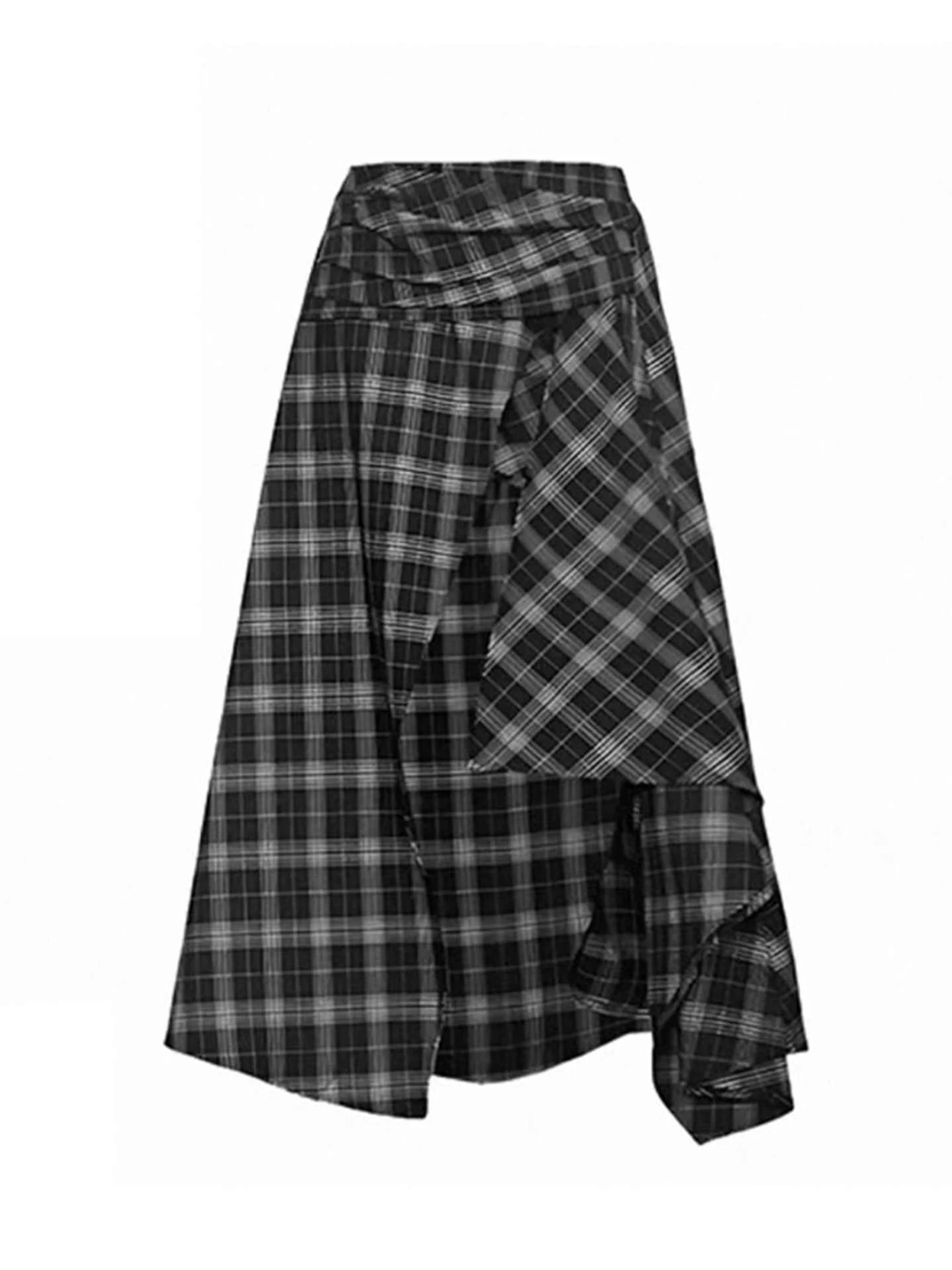 Damen Schwarz Weiß Karierter A-Linie Rock Vintage Langer Rock Harajuku Y2k Hohe Taille Asymmetrische Röcke 2000er Jahre Kleidung Sommer 2025