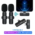 Microfono lavalier wireless 2 in 1 Registrazione audio video portatile Mini microfono di tipo C per iPhone Android Mobile Youtube Video Live