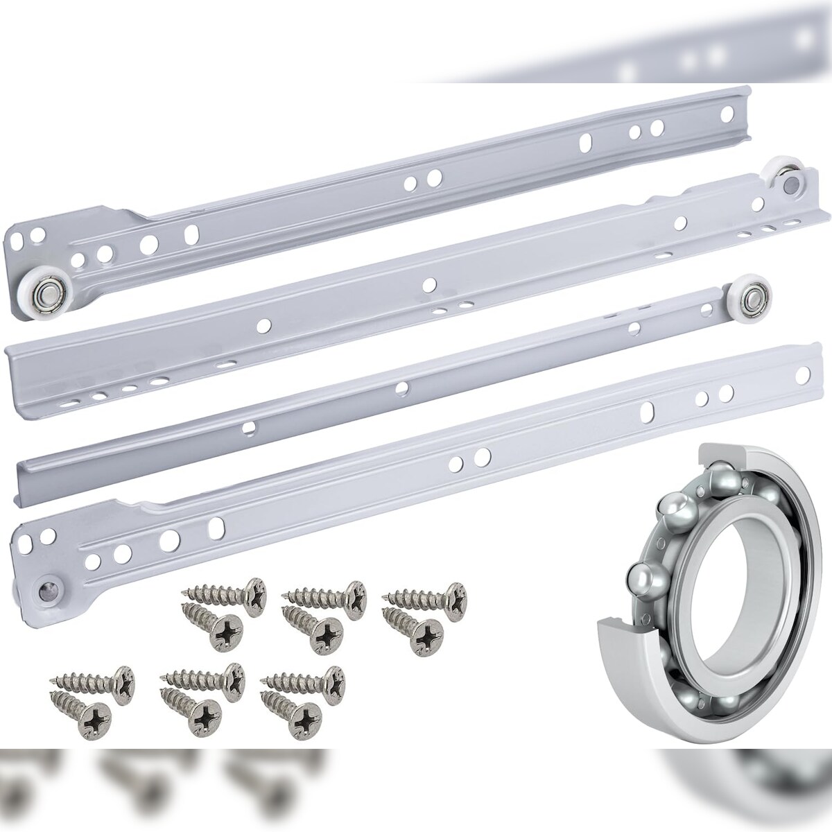 ID Dinkel 1 Paar Schubladenschienen 550mm Rollenführung Teilauszug Weiß Professional Schubladenauszug Schienen Image