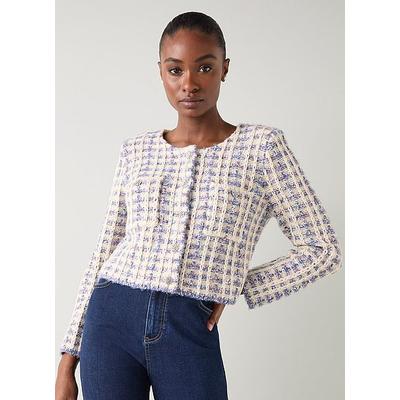 Millie Ivory Tweed Fluffy Shoulder Pad Cardigan Ivory Mix, Ivory Mix