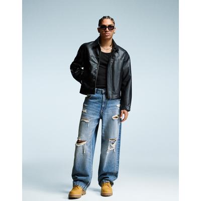 Bershka Ripped Super Baggy Jeans Men 32 Blue