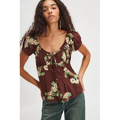Amelia Printed Top at Free People in Mitered Flor, Size: XL