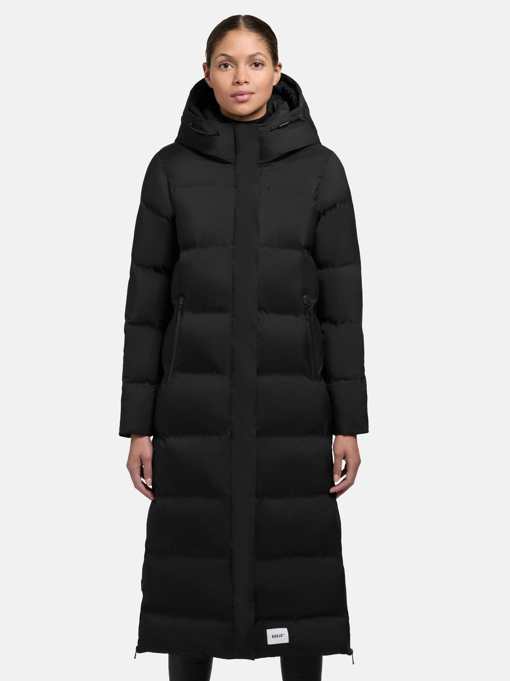 Steppmantel KHUJO "Mayla2-YM", Damen, Gr. XS (34), schwarz, Obermaterial: 100% Nylon, Futter: 100% Nylon, Wattierung: 100% Polyester, tailliert ca. Mitte Wade, Ärmel ohne Ärmelschlitz Bündchen, Mäntel, Warmer Damen Wintermantel mit großer Kapuze Image