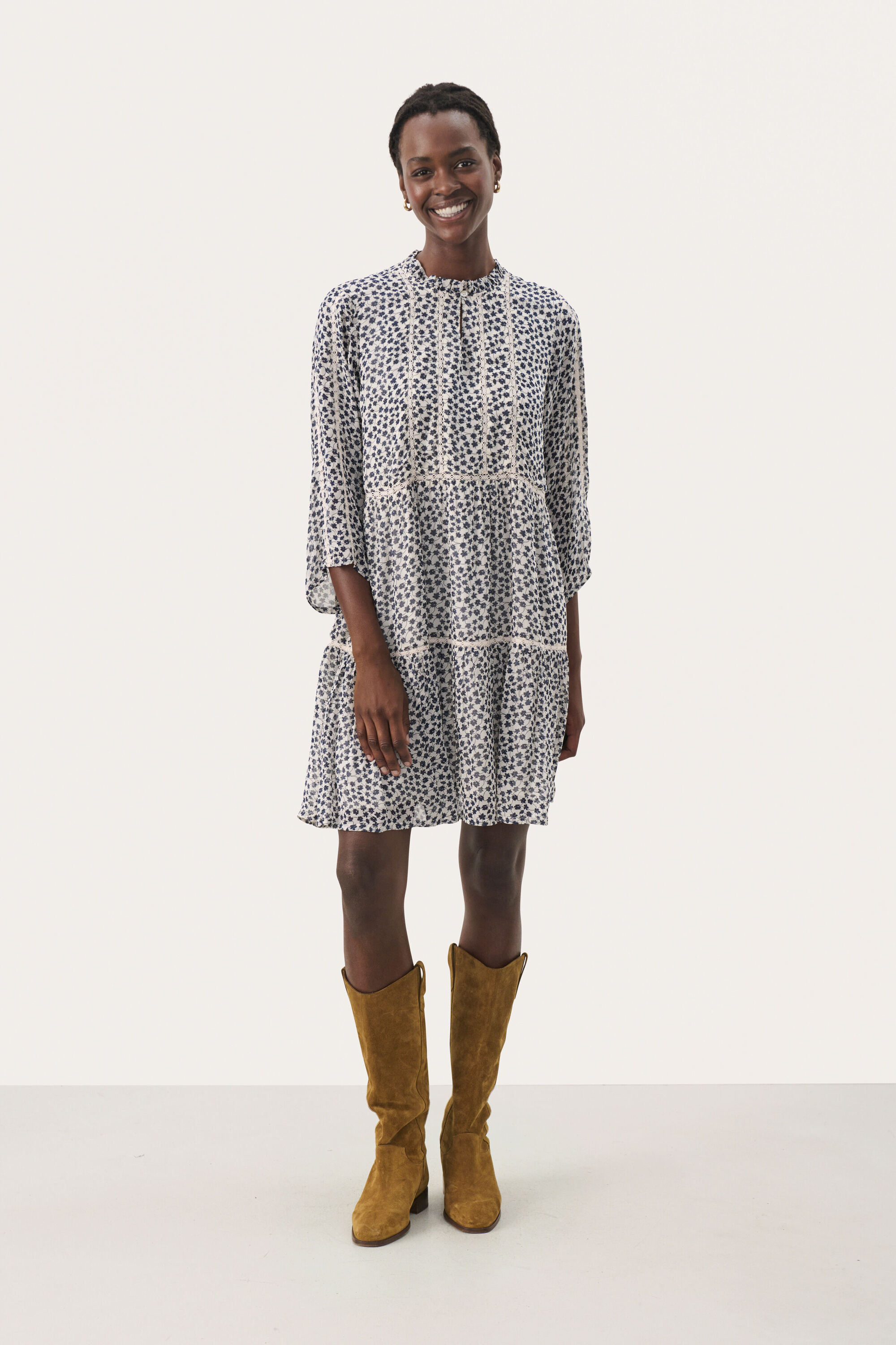 Kleid Gerade Passform Navy Mini Grid Flower multicolour Image