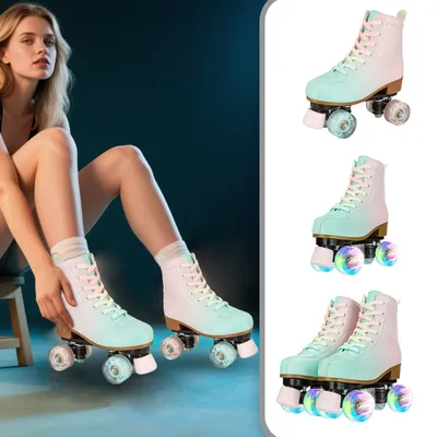Flash Double Row Roller Skates For Women Double Row Quad Skate Shoes Adult Outdoor Indoor Skating Training Sneaker With 4 Wheel
