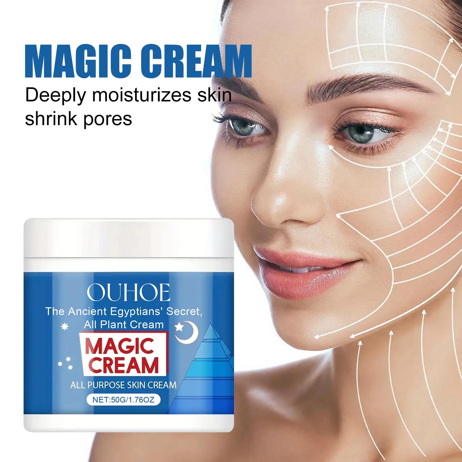 OUHOE Magische Gesichtscreme, verblasst feine Linien, straffend, verbessert raue Haut, feuchtigkeitsspendend, nährend, schrumpft die Poren, Hautpflege, 50 g Image