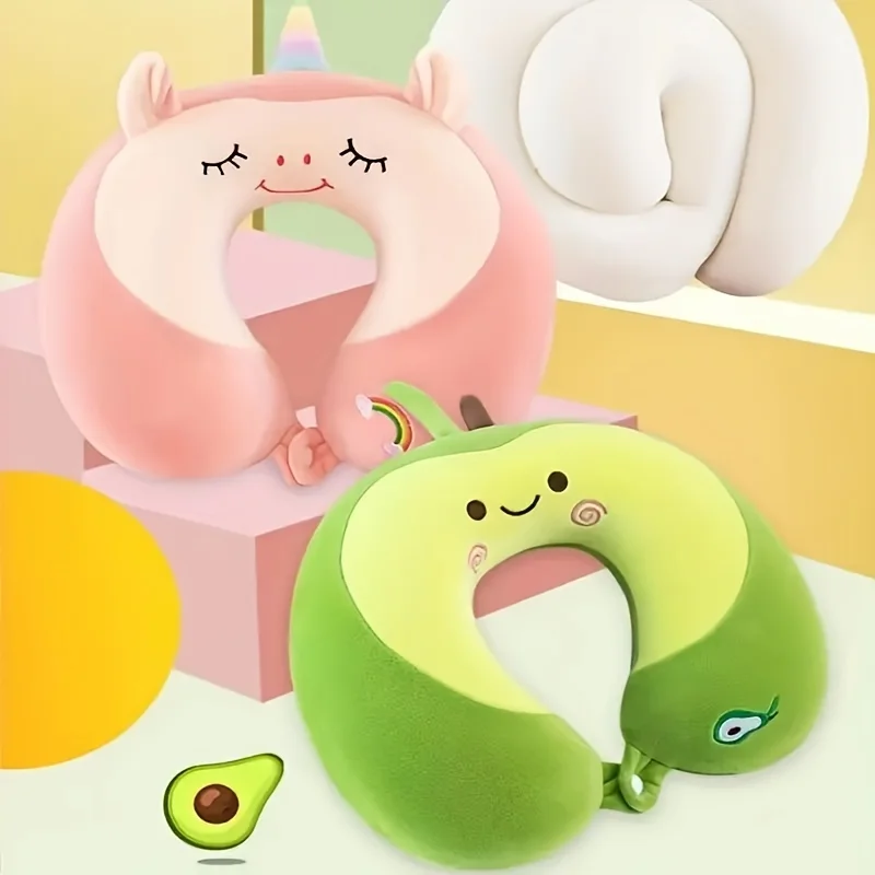 1 U-förmiges Cartoon-Nackenkissen, Baumwollkissen mit langsamer Rückfederung, Nickerchenkissen für Studenten, geeignet für Reisen, Flugzeuge und Autos Image