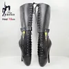 18CM/7'' Spike High Heel Ballett Stiefel Seitlichem Reißverschluss Frauen Matte Schwarz Exotische Schuhe Mit Schlösser Schlüssel kniehohe Stiefel Plus Größe 36-46