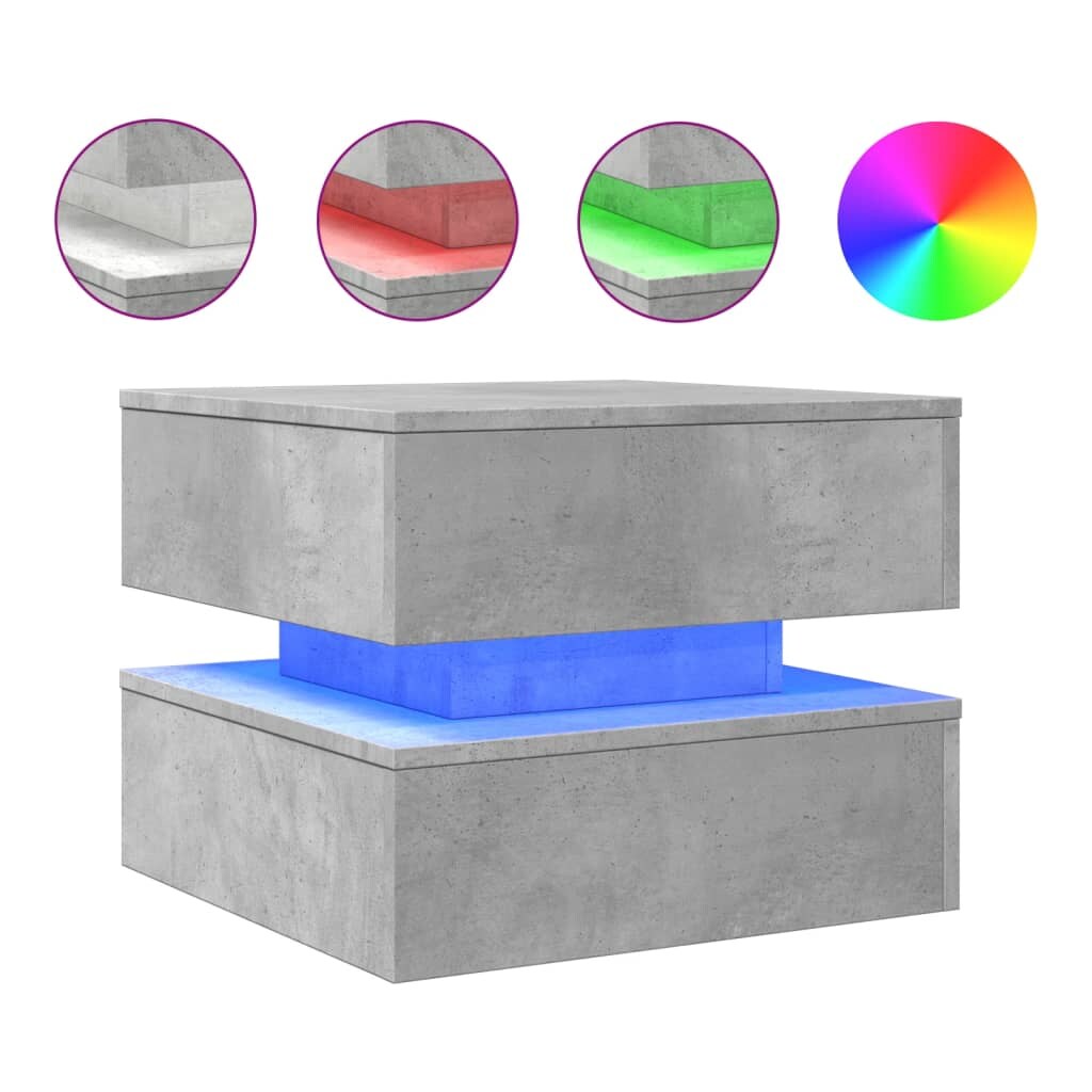 vidaXL Couchtisch mit LED-Leuchten Betongrau 50x50x40 cm Image